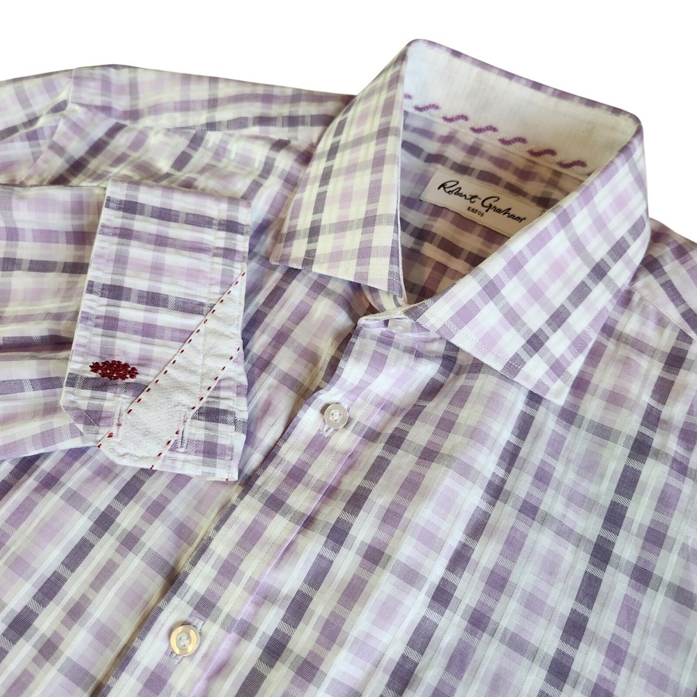 ROBERT GRAHAM Button‎ Up Shirt Mens 41 16 Pastel Purple Cotton Check Windowpane